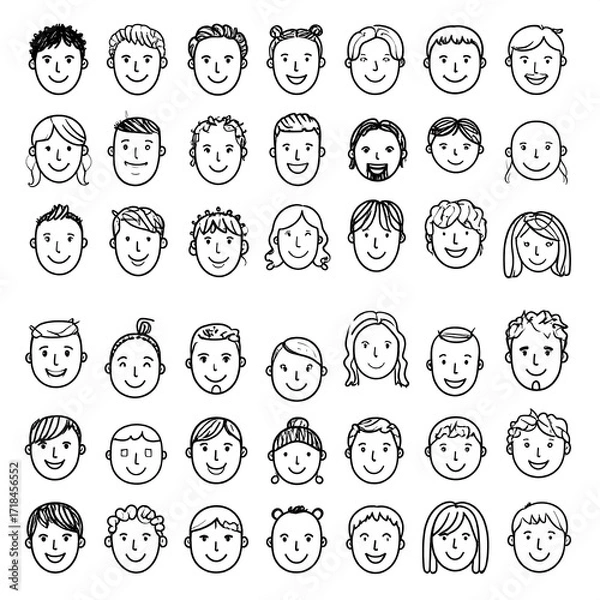Fototapeta Simple black and white cartoon faces