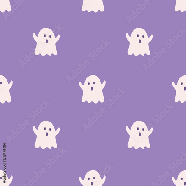Fototapeta Halloween seamless pattern. Cute background for Halloween party fabric or kids stuff. Ghosts in cartoon flat style. Vector illustration	