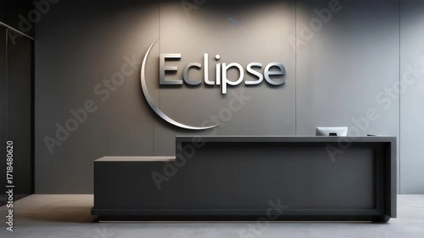Fototapeta Modern reception desk with company logo and signage
