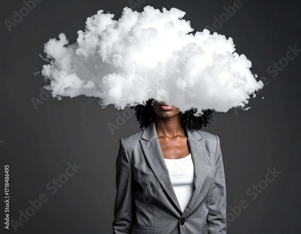 Obraz Woman in suit, large cloud over head
