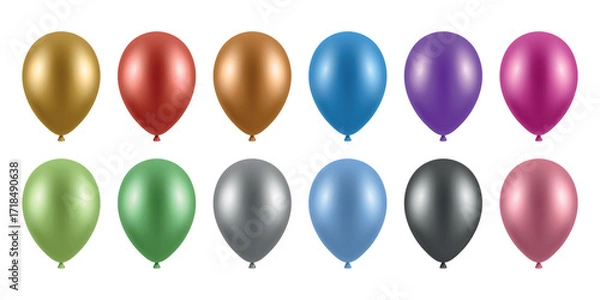 Fototapeta Vector 3d Realistic Foil Metallic Colorful Balloons. Realistic Party Balloons, Isolated. Colorful Birthday Balloons Set. Helium Balloon for Celebration, Festive Decor, Event Design