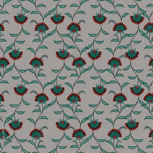 Obraz Floral seamless folk pattern, ethnic folklore flowers. Ethnic flowers, Jacobean traditional style on a white background. Classic indian motifs, trendy vector illustration
