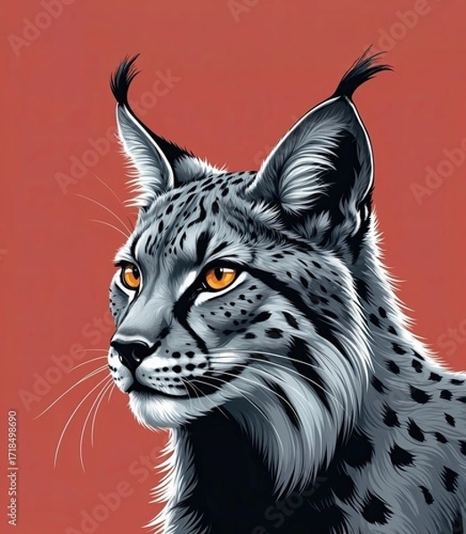 Fototapeta A lynx head with tufted ears, detailed in black and smoke gray
