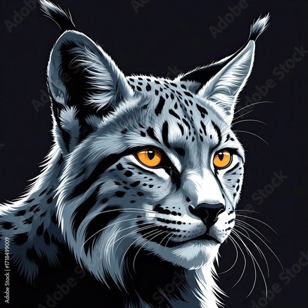 Fototapeta A lynx head with tufted ears, detailed in black and smoke gray