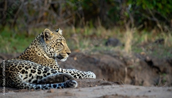 Fototapeta Leopard resting in the savanna