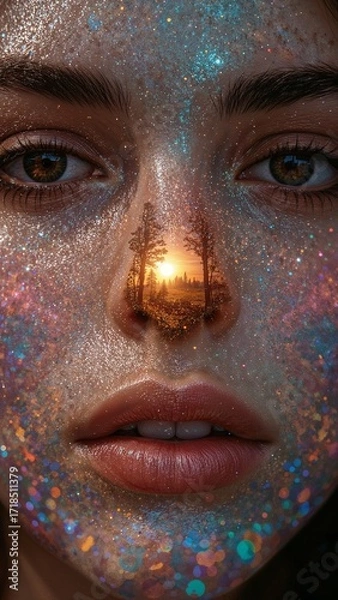 Fototapeta Nose portal unveiling surreal landscape within face