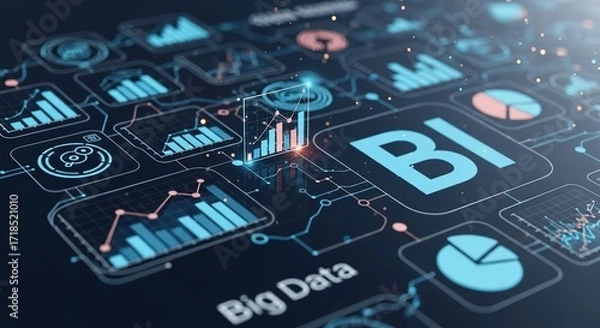 Obraz Futuristic Big Data and Business Intelligence Interface with Glo