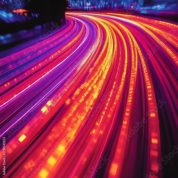 Obraz Dynamic light trails curve through vibrant colors