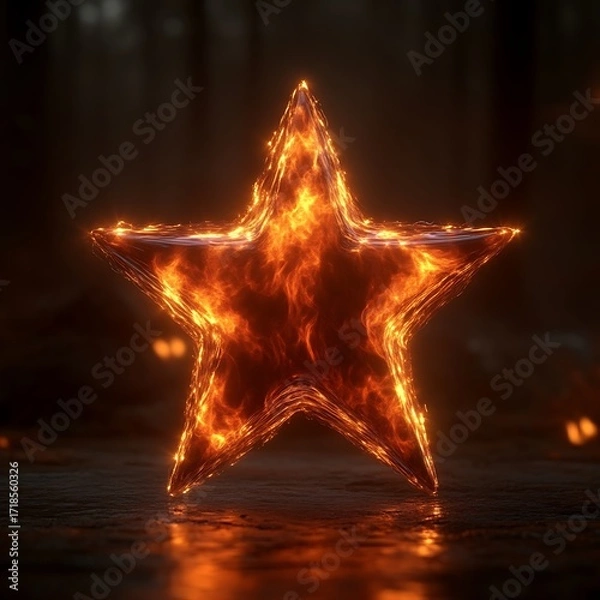 Fototapeta Fiery star glows intensely in dark forest