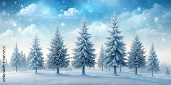 Fototapeta Serene Winter Wonderland Majestic Snow-Covered Evergreens Under a Starlit Sky