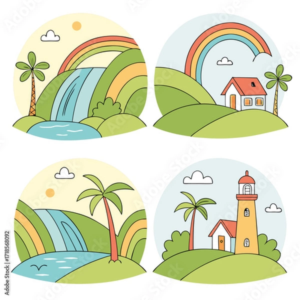 Obraz Line art color summer vector design
