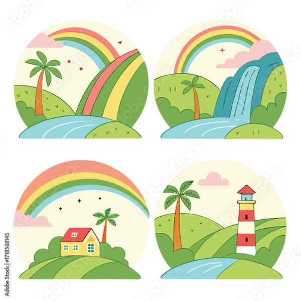 Obraz Line art color summer vector design