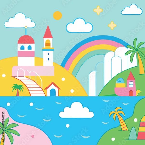 Obraz Line art color summer vector design