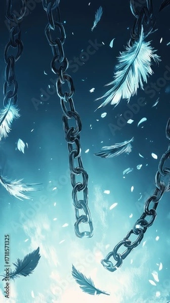 Fototapeta A chain with feathers hanging from it