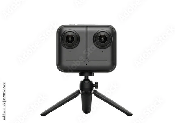 Fototapeta High-resolution 360-degree camera mounted on a compact tripod studio shot transparent background