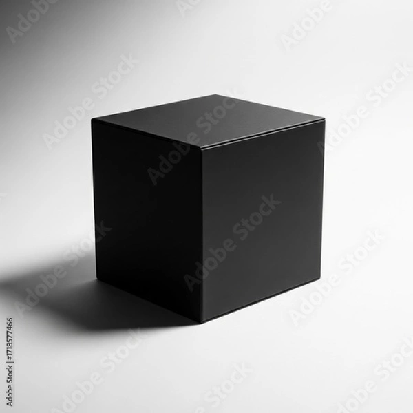 Fototapeta Black Cube on White Background with Subtle Shadows and Gradient Lighting