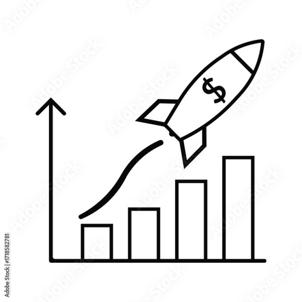 Fototapeta Dollar rocket launching upward on growth chart symbolizing financial success and business acceleration vector