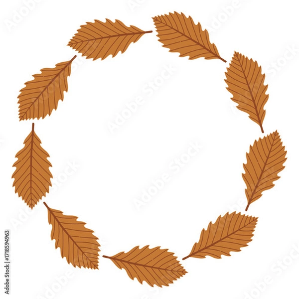 Fototapeta Autumn leaves circle frame. Round border made of fall leaves. The leaves are arranged in a circle. Vector flat isolated on white background.
