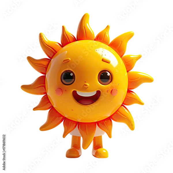 Fototapeta Cartoon sun character with happy expression