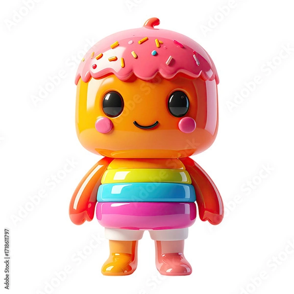 Fototapeta Cute, cartoon character, resembling a donut, with cheerful expression