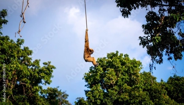Obraz Monkey swinging in a jungle canopy