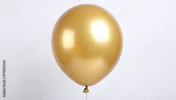 Fototapeta A single, shiny gold balloon floats against a plain background
