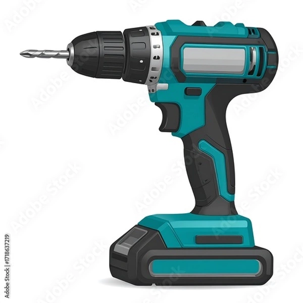 Fototapeta Teal cordless drill with bit