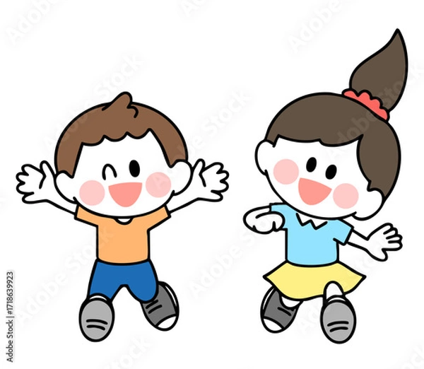 Obraz 駆け寄ってくる子供たちのイラスト