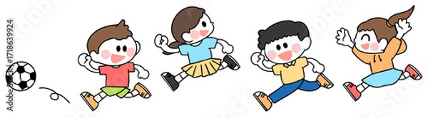 Fototapeta サッカーをする子供たちのイラスト