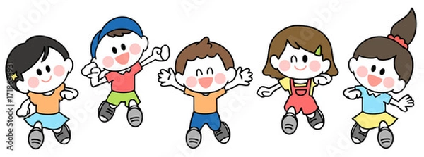 Obraz 駆け寄ってくる子供たちのイラスト