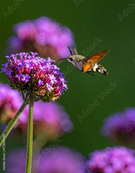 Obraz Hummingbird hawk-moth feeding on purple flower