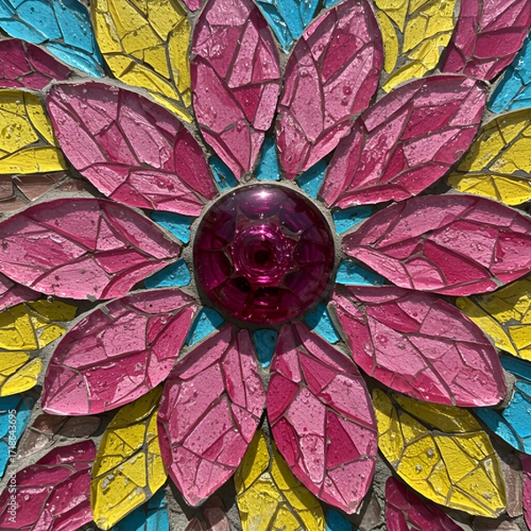 Fototapeta A vibrant mosaic flower bursting with joy handmade with love embracing a celebration of nature s art in full sunlight