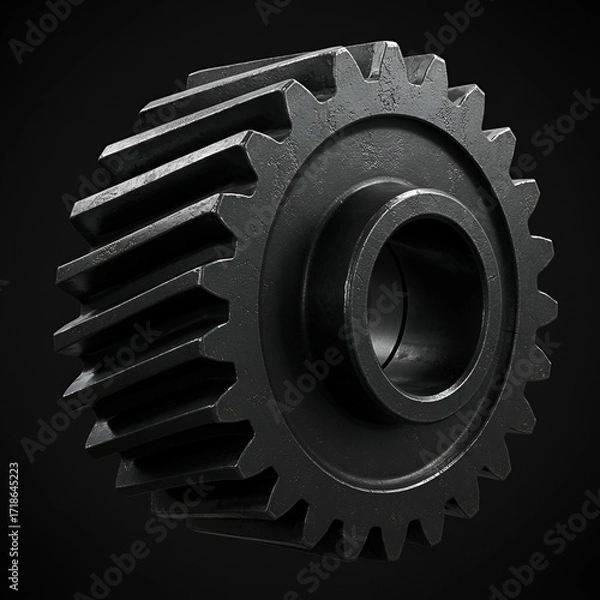 Fototapeta A lone gear a symbol of tireless machinery turning the wheels of progress with sharp focus and a dark industrial black