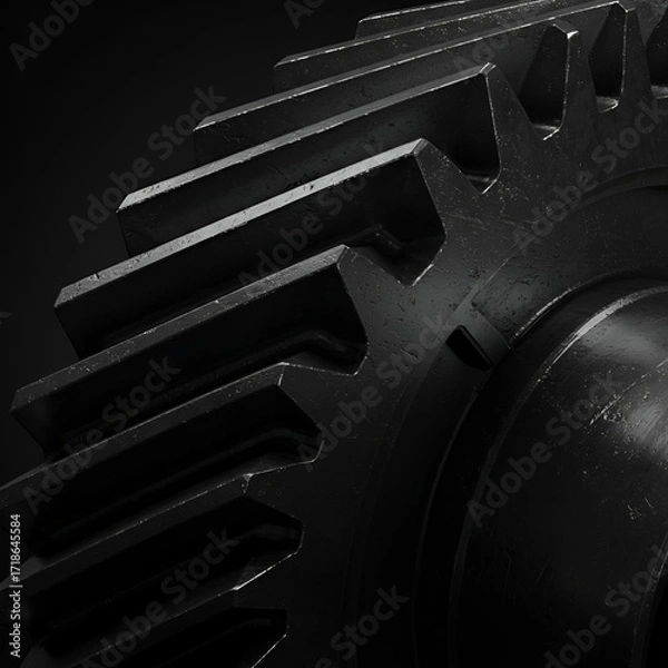Fototapeta The Strength of Connection A gleaming industrial cogwheel symbolizing progress and power in a machinery with moody