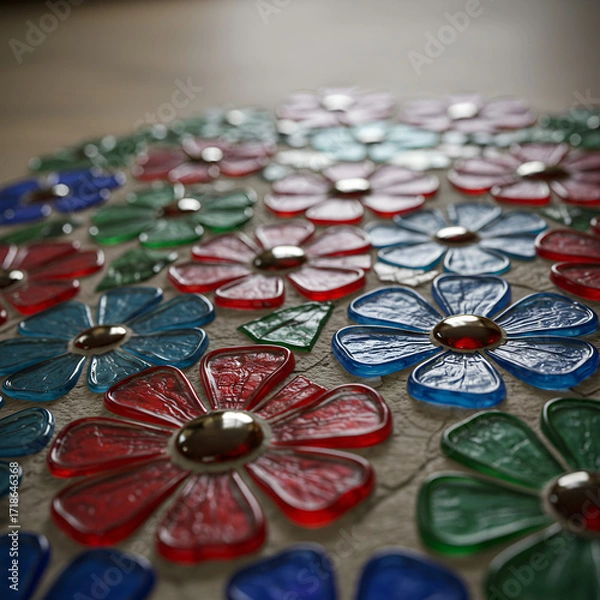 Fototapeta Colorful glass flowers in mosaic creating a field of vibrant dreams a floral tapestry of sparkling wonder with soft