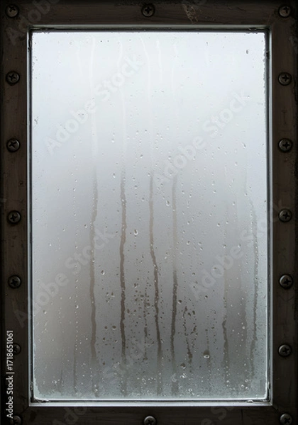 Fototapeta An emotional glimpse through a rain streaked window like a watercolor painting evoking peace with a metal frame and soft