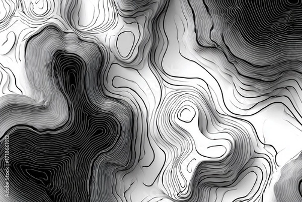 Fototapeta Abstract grayscale topographic map-like image with swirling lines and varying shades of gray