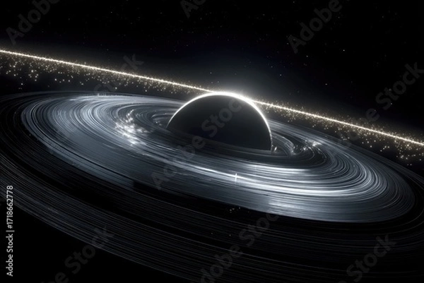 Obraz Accretion disk encircling a black hole, cosmic dust and starlight visible