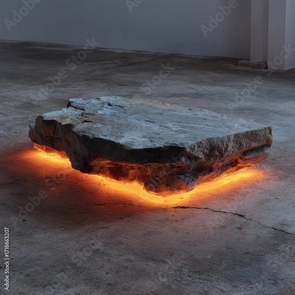 Fototapeta Illuminated stone slab on concrete floor