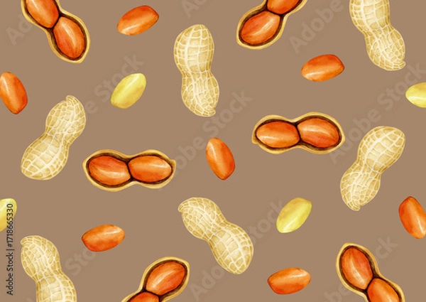 Obraz ピーナッツ 落花生　野菜　背景 模様　水彩 イラスト