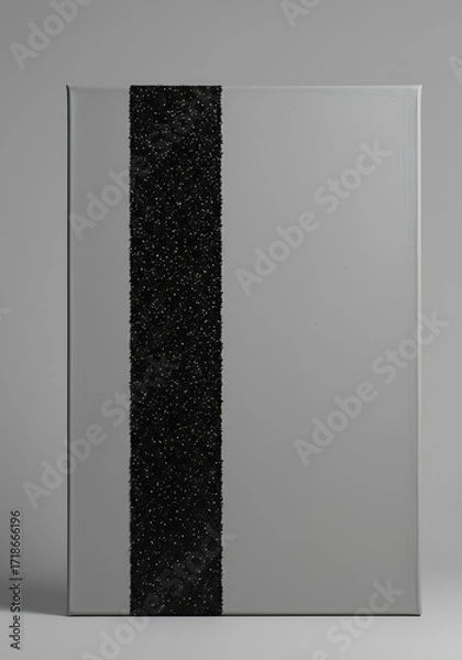 Fototapeta A striking minimalist canvas painting featuring a bold textured black stripe against a serene gray backdrop captured in