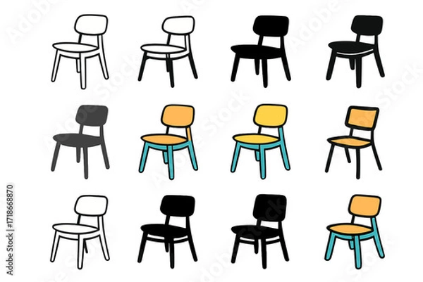 Fototapeta Scandinavian Chair Logos. Set Logo of Wooden Chair: Modern Scandinavian chair. Logo set in vector style, emblematic variations. line, bold thick line, solid
