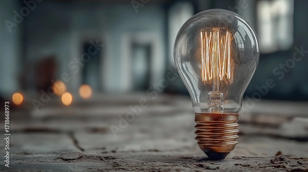Fototapeta Rustic Light Bulb in Abandoned Industrial Space