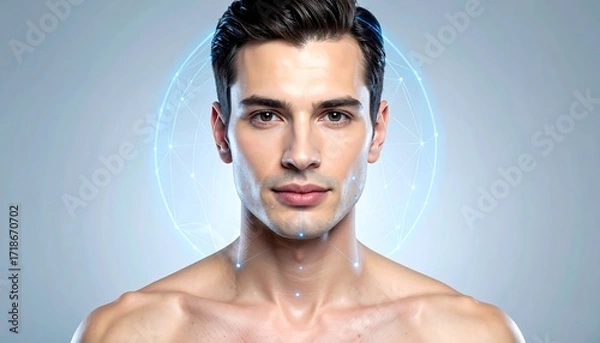 Fototapeta Close-up portrait of a man with a futuristic overlay