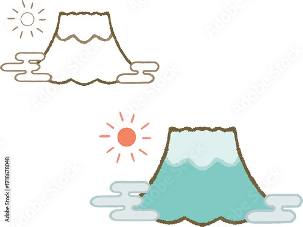 Fototapeta First Sunrise and Mount Fuji Illustration