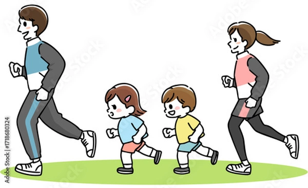 Fototapeta ランニングする家族のイラスト