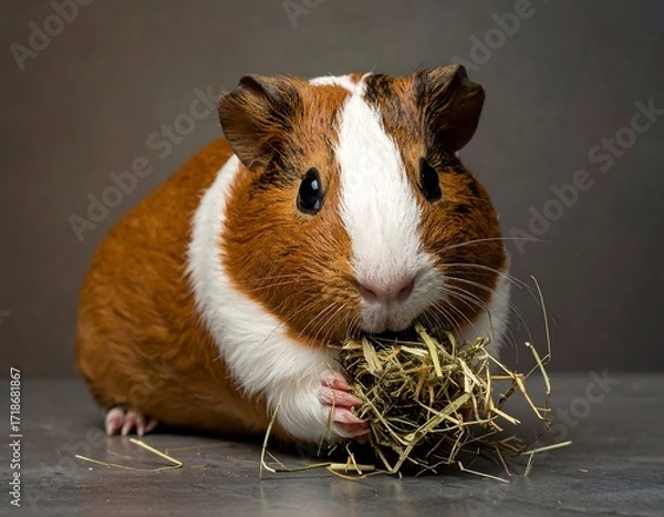 Fototapeta Guinea pig eating hay