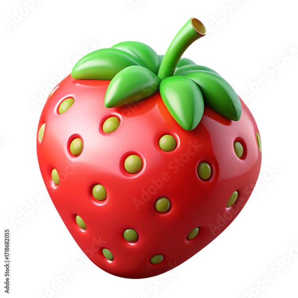 Fototapeta 3D Red Strawberry with Green Leaves on Transparent Background for Creative Projects
