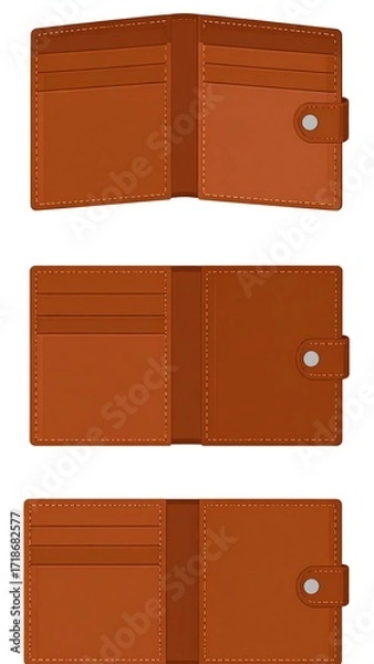 Fototapeta Three views of an open brown leather wallet