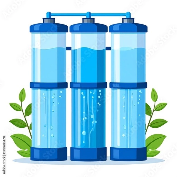 Fototapeta Three water filtration tanks
